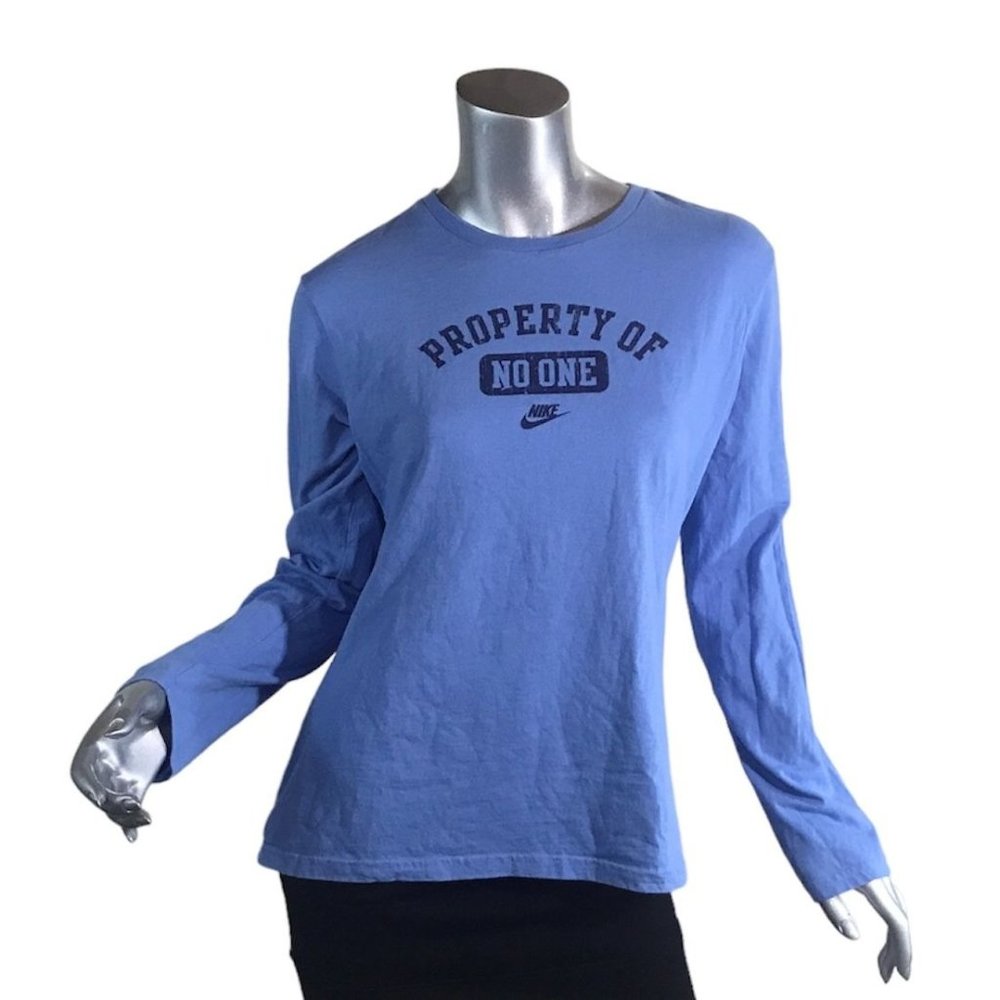 Women's Small Medium Blue T Shirt Nike "Property of No One" Long Sleeve Top